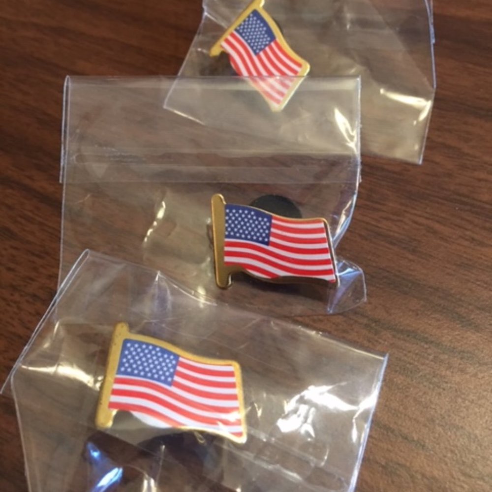 3 American flag USA lapel pins-NEW IN BAGS